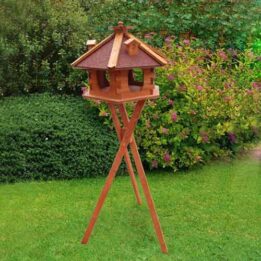 Wood bird feeder wood bird house small hexagonal solar and light 06-0976 cattree-factory.com