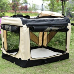 Large Foldable Travel Pet Carrier Bag with Pockets in Beige cattree-factory.com