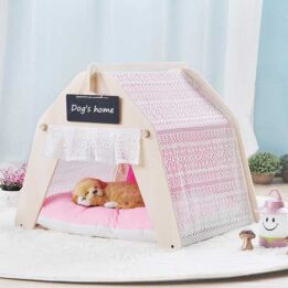 Indoor Portable Lace Tent: Pink Lace Teepee Small Animal Dog House Tent 06-0959 cattree-factory.com