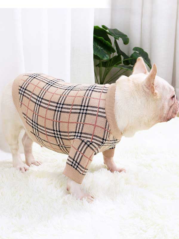 GMTPET Pug dog fat dog core yarn wool autumn and winter new warm winter plaid fighting Bulldog sweater clothes 107-222020 cattree-factory.com