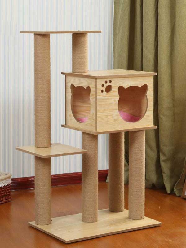 Atacado OEM MDF plataforma dupla de madeira 28 CM Cat Room Árvore de gato multicamadas 06-1155 cattree-factory.com