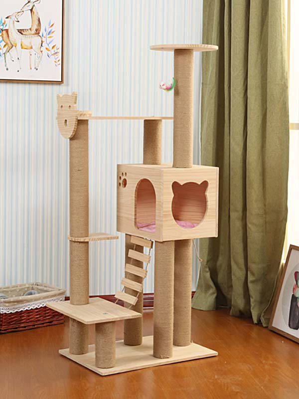 Torre de escalada para gatos, coluna de corda de cânhamo de pinho, escada, casa de gato 06-1164 cattree-factory.com