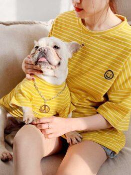 Pet Factory OEM оптовая продажа летняя толстовка с капюшоном для собак корейская версия щенок родитель-ребенок Тедди полосатая хлопковая футболка 06-0291 cattree-factory.com