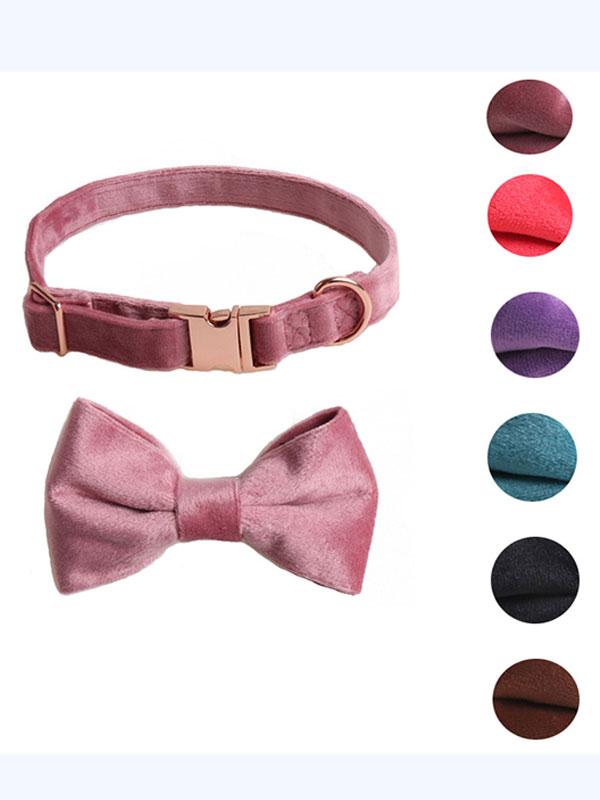 New Design Velvet Dog Bowknot Collar With Rose Gold Full Metal Buckle Leash Set 06-1607 cattree-factory.com