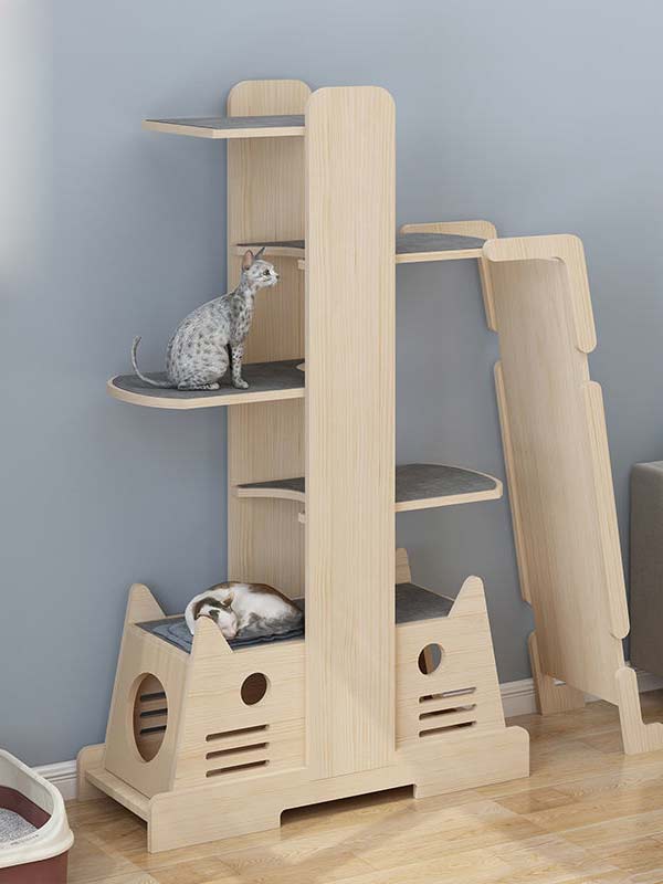 Casa de escalada para gatos por atacado | madeira de pinho tábua gato árvore gato torre 105-207 cattree-factory.com