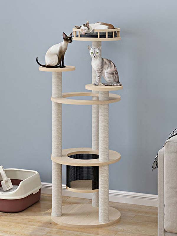 Casa de escalada para gatos por atacado | madeira de pinho tábua gato árvore gato torre 105-211 cattree-factory.com