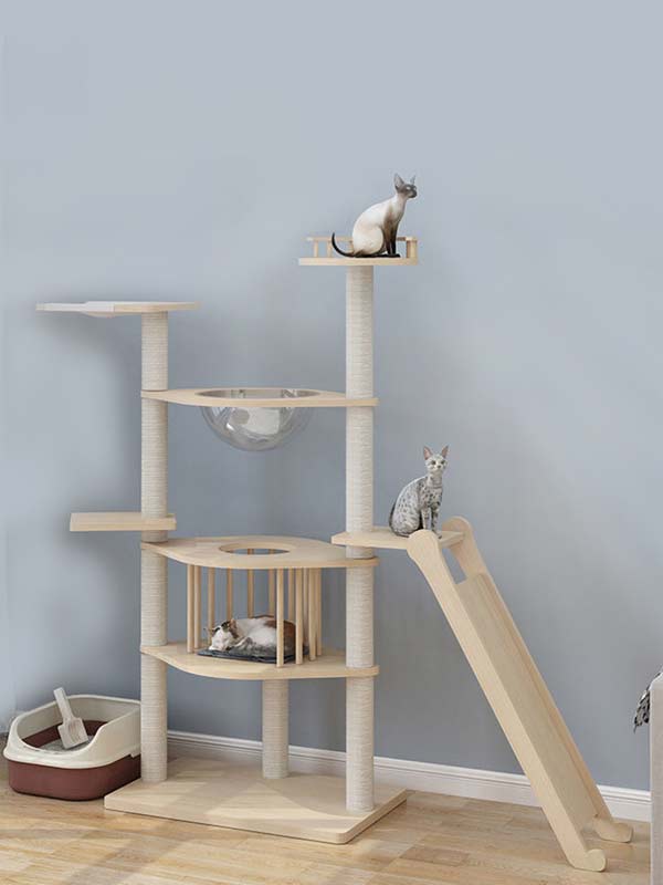 Wholesale pine solid wood multilayer board cat tree cat tower cat climbing frame 105-212 cattree-factory.com
