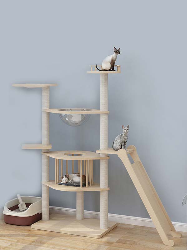 Árvore para gatos no atacado | Torre de gato de madeira OEM | estrutura de escalada para gatos 105-215 cattree-factory.com