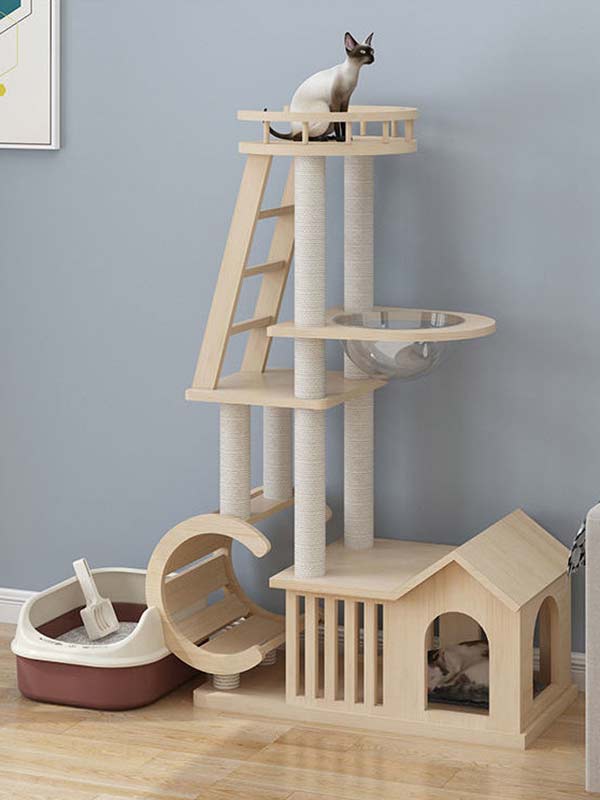 Condomínios para gatos por atacado | Torre Cat OEM | Árvore de gato legal de madeira maciça 105-216 cattree-factory.com