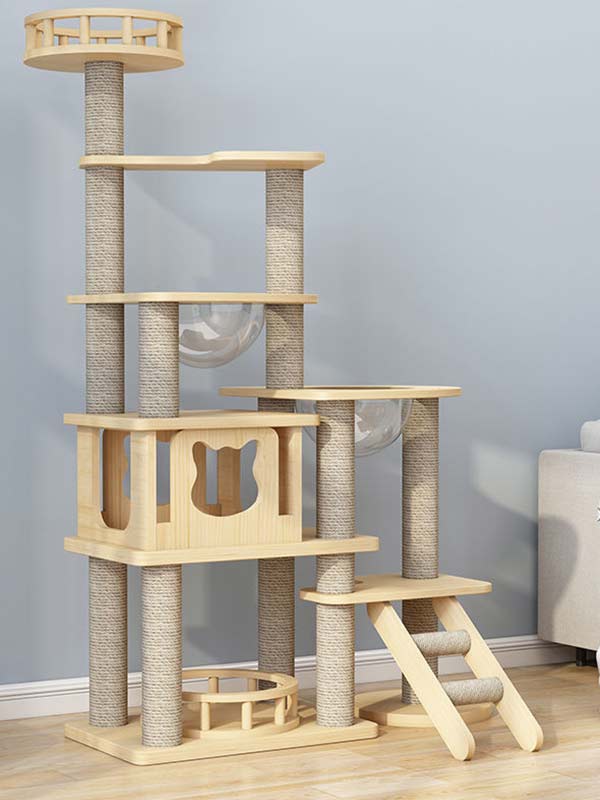 atacado-pinho-madeira maciça-placa multicamadas-cat-tree-cat-tower-cat-escalada-frame-105-217 cattree-factory.com