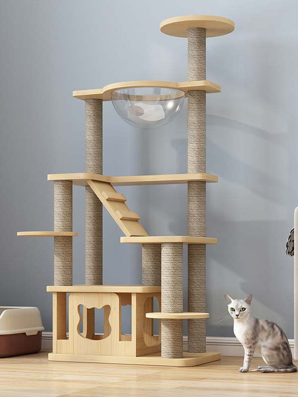 atacado-pinho-madeira maciça-placa multicamadas-gato-árvore-torre-gato-quadro de escalada para gatos-105-219 cattree-factory.com