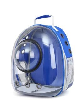 Transparent blue pet cat backpack with hood 103-45033 cattree-factory.com