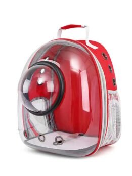 Transparent red pet cat backpack with hood 103-45034 cattree-factory.com